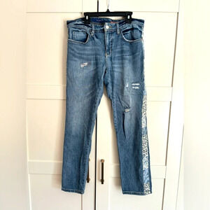 Pilcro Anthro Slim Boyfriend Jeans Animal Print Side Stripe Distressed Size 28
